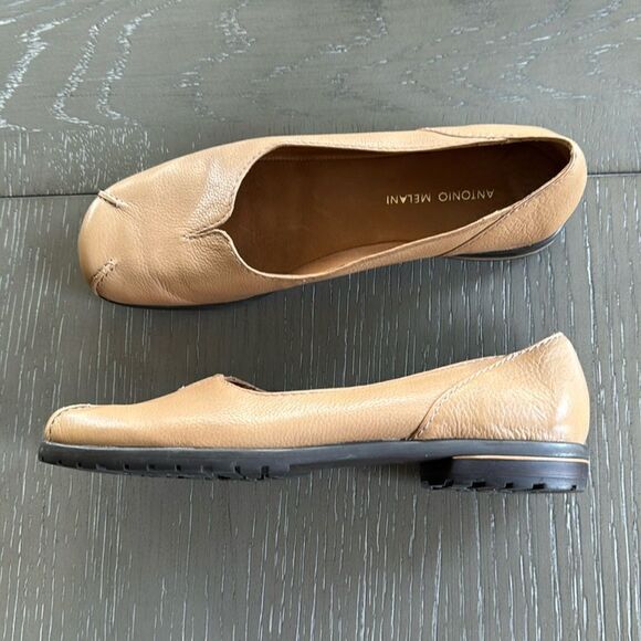 ANTONIO MELANI Women’s Tan Camel Leather Flats Slip On Comfort Shoes Size 7.5M - Picture 1 of 12